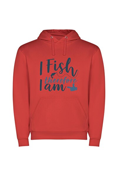 iLovePrints Fishing: Fluid Identity Embraced Φούτερ με κουκούλα σε χρώμα Κόκκινο