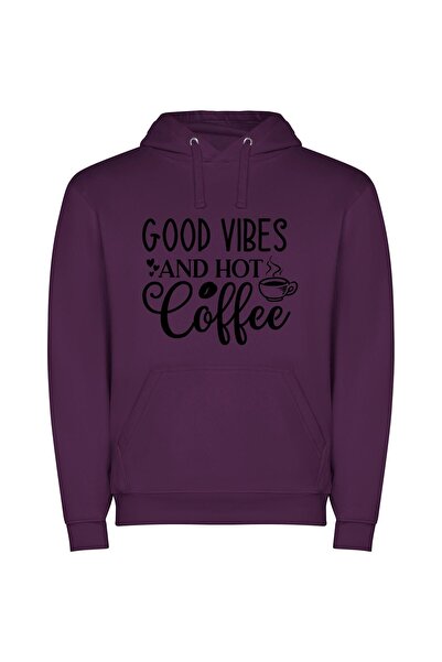 iLovePrints Vibrant Brews and Feel-Good Φούτερ με κουκούλα σε χρώμα Μωβ