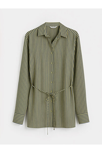 LC Waikiki Green Belted Striped Women's Shirt