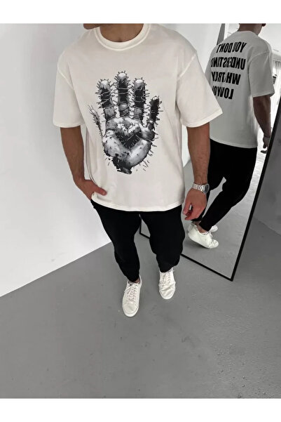 pazarella Unisex bicycle collar printed oversize t-shirt - white