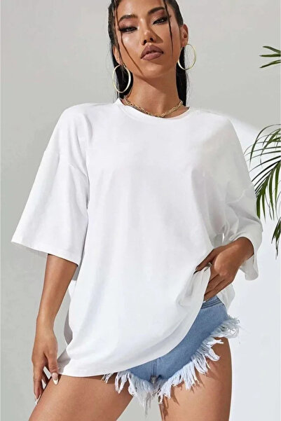 Wear Up Unisex Μπλουζάκι Oversize με Μοτίβο - Λευκό