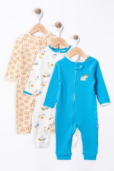 ENİA BABY Baby Boy Zippered 100% Cotton 9/12/18 Months 3 Piece Jumpsuit Set