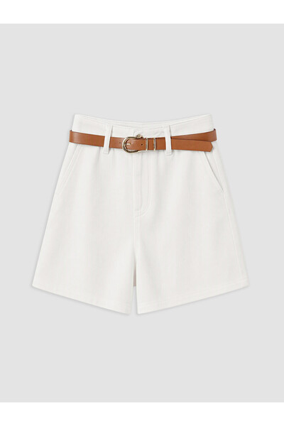 LC Waikiki White Belted Bermuda Fit Women's Jean Shorts