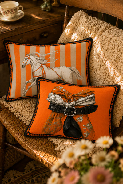 stellahomes Orange Horse and Scarf Patterned Rectangular Decorative Throw Pil...
