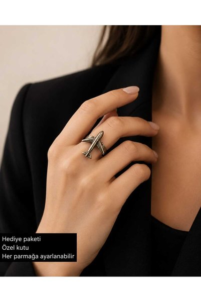 HER ŞEY NOTA www.herseynota.com خاتم نسائي قابل للتعديل بتصميم طائرة عتيقة - ...