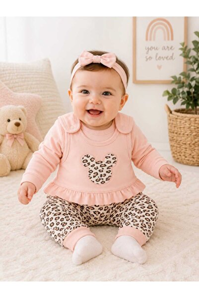Pembe Leopar Desenli Kız Bebek 2'li Alt Üst Takım