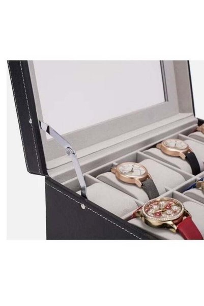 Generic Double-layer watch box with jewelry organizer drawer for women and men, PU leather watch collection box with glass lid and removable pillow