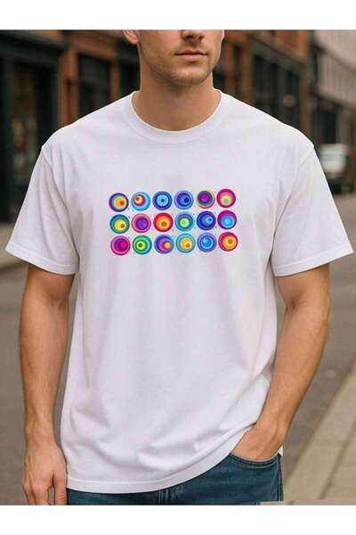 2BIR Colorful Circle Pattern Art Applicable Pure T-Shirt, Clothing, Perfect F...