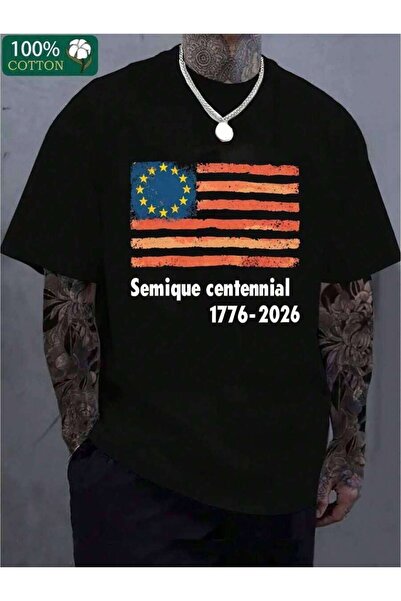 29CUN تي شيرت رجالي بتصميم علم أمريكي عتيق بعبارة 'Semiquincentennial 1776-20...