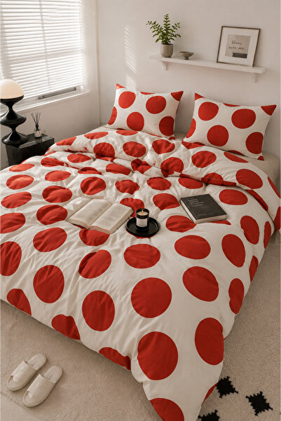 Evmila Red Polka Dot Duvet Cover Set Modern Minimalist Geometric Pattern Doub...