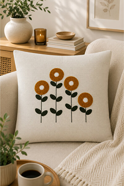 SEVMİŞ HOME Decorative Punch Throw Pillow Cover Linen Fabric with Hidden Zipp...