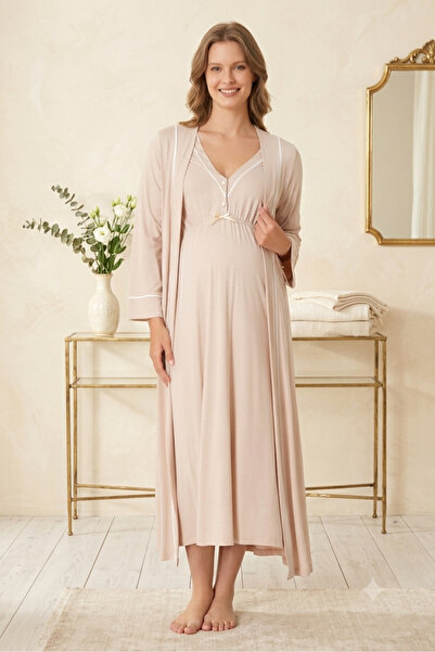 Generic Brand Cotton Maternity Dressing Gown Set with Nursing Features - Flex...