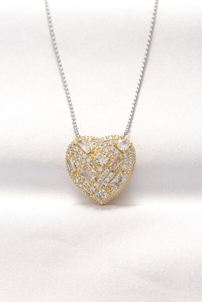 DMR Elegance 316L Steel Double Color Zircon Stone Heart Necklace