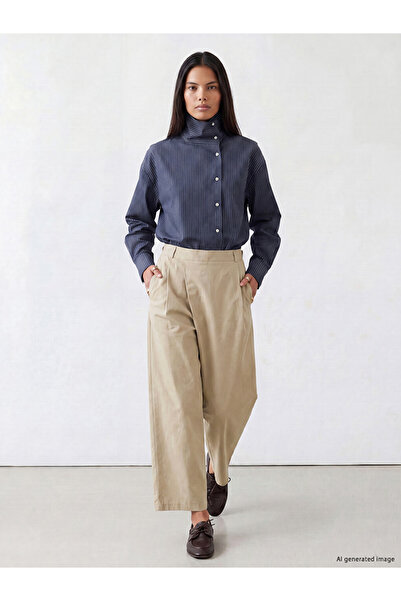 LC Waikiki Beige Regular Fit Asymmetrical Draped Women's Trousers