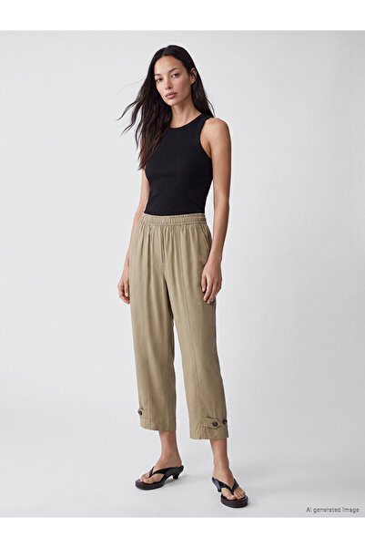 LC Waikiki Khaki Women's Pants with Elastic Waist Modal Blend