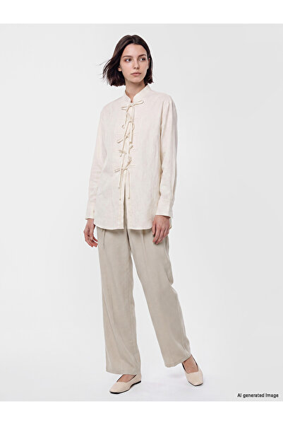 LC Waikiki Beige Tie-Waist Modal Blend Women's Fabric Trousers