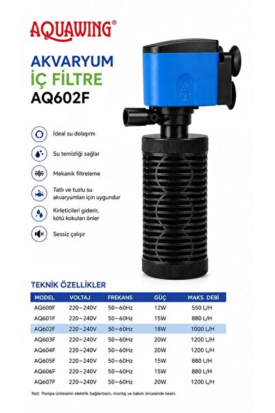 Aquawing AQ602F 18W Akvaryum İç Filtre 1000 L/Saat – Sünger Filtreli