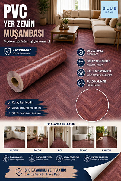 Blue Home Yer Zemin Döşemesi Laminant Desen Soba Altı Pvc Yer Muşambası ENİ :...