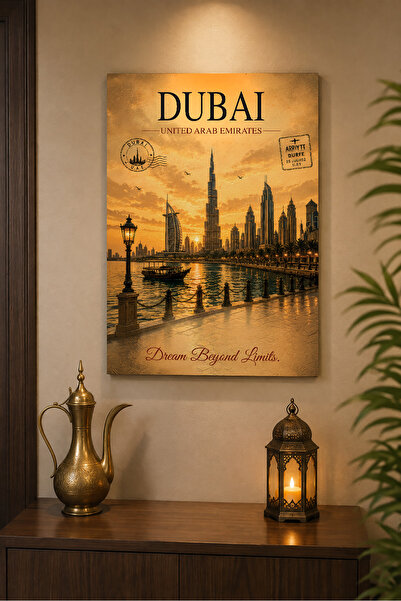 ARTI HOME Pictură murală din lemn cu tematică Dubai – Pictură decorativă vint...