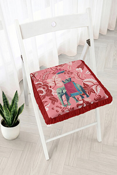 Realhomes Leaf and Flower Patterned Fringed Zippered Chair Cushion with Cape ...