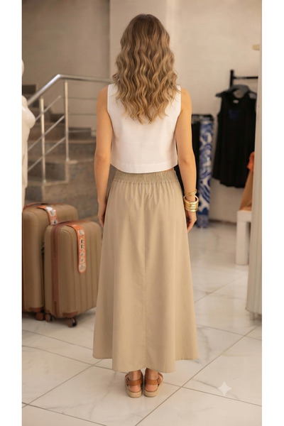 Generic Brand Women's Elastic Waist Pocketed Maxi Skirt