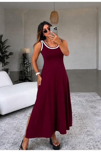 esmacamoda Women's Modal Fabric Burgundy Dress