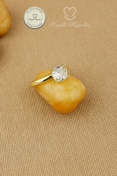 Keyifli Hayaller Steel Ring - Adjustable Steel White Zircon Solitaire Ring, Non-Tarnish, Non-Fade