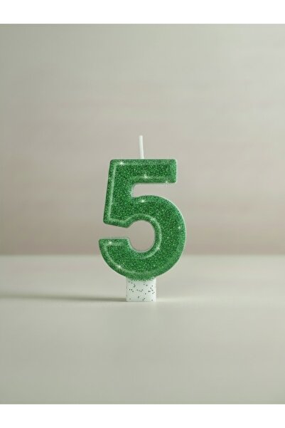 Miki & Miki Yeşil Simli Pasta Mumu Doğum günü mum 5 yaş