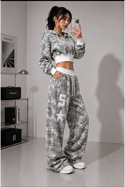 eyonnwear Women's Strap/Corset Waist Wide Leg Camouflage Tracksuit Set Starry...