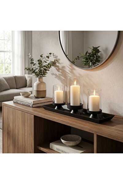 Generic Mirabella Metal Candle Holder 37.5X9X18 cm -Black