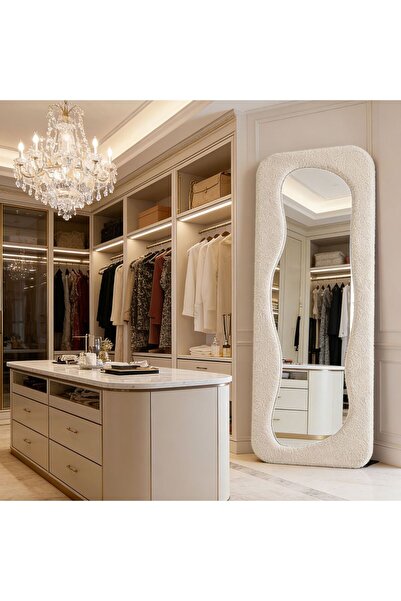 Generic Maple Home Light Beige Fluffy Wavy Full Length Mirror 60x160cm Sherpa...