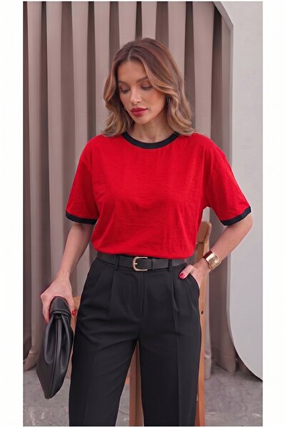 Teenage Millionaire Women's Red Black Piping Garnished Medium Thick Soft Fabr...