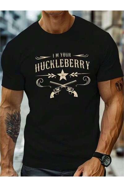 25W تي شيرت رجالي مطبوع عليه "I'm Your Huckleberry" على الطراز الغربي - قابل ...