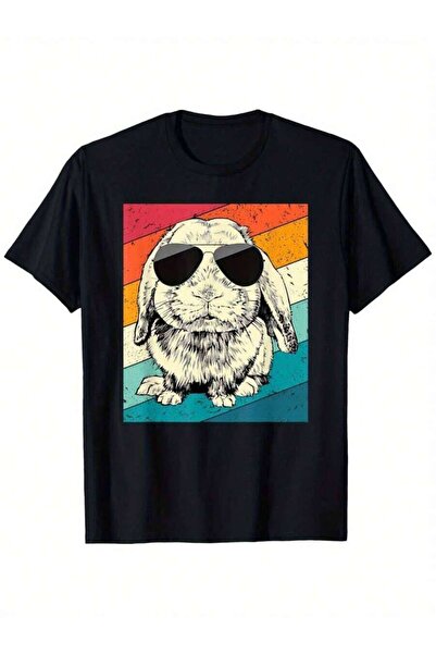 k222 [Retro Style] Retro Vintage Rabbit With Glasses T-Shirt, Crew Neck Tee, ...