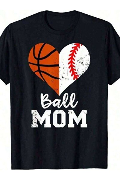 21JNRY قميص مطبوع عليه 'Ball Mom Heart' مضحك للأمهات العاملات في مجال كرة الق...
