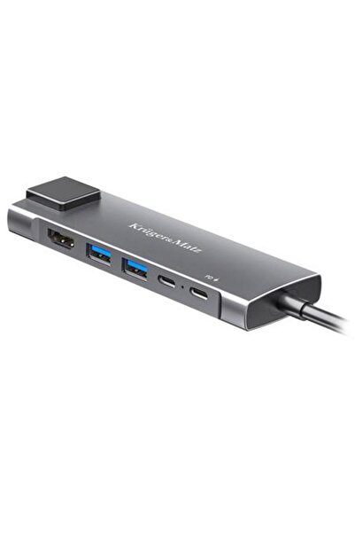 Kruger&Matz KM0391.2 USB-C хъб, HDMI, 2x USB 3.0, 2x USB-C, RJ45, Сребрист