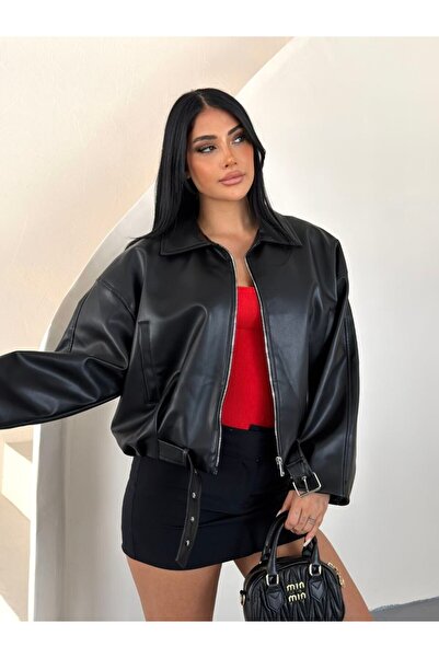 DENİKK Trend Street Wear Crop Leather Jacket