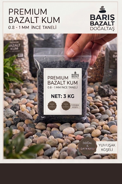 Barış bazalt doğaltaş Premium Bazalt Kum 3 KG 0.8-1 mm Siyah Akvaryum Kumu Ba...