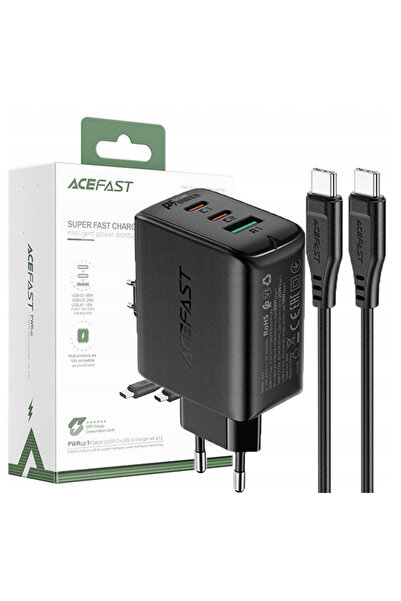 Acefast Încărcător de telefon 2-în-1 65W PD QC 3.0 USB-C USB-A cu cablu de 1.2M
