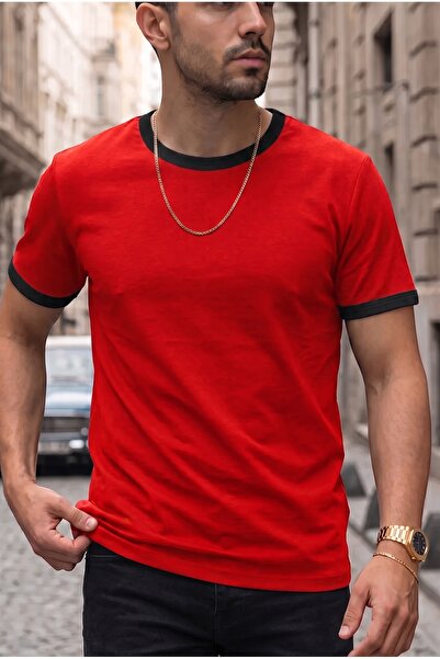 Teenage Millionaire Men's Red Color T-Shirt with Crew Neck and Sleeve Trim Re...