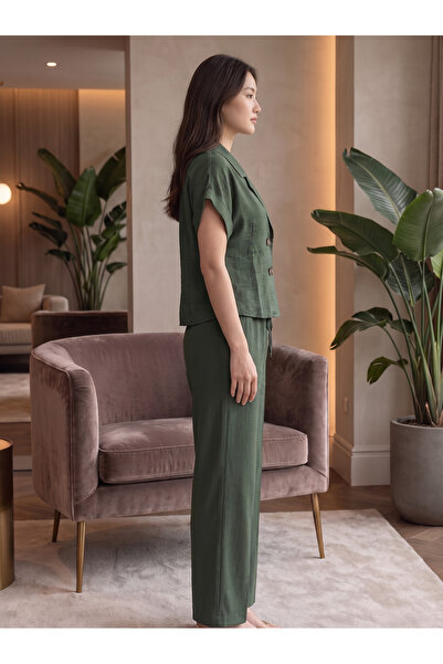 Finelook Ladies Textured Crop Blazer Blouse & Trouser set - Casual Notch Lapel Summer Top