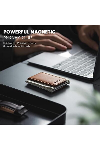 VULKIT Slim Magnetic Leather Money Clip for Credit Cards and Business Cards, ...