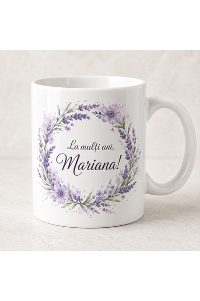 Generic Brand Cană ceramică La mulți ani Mariana, model floral cu lavandă, 33...