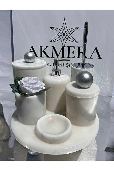 Akmera Home طقم حمام فاخر مكون من 7 قطع من الرخام الحقيقي بنسبة 100% مع مقابض...