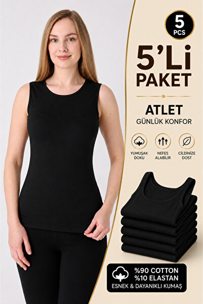 Altınay Women's 5-Pack Thick Strap Tank Tops - 90% Cotton