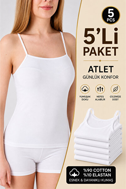 Altınay Women's 5-Pack Cotton Strap Undershirts - 90% Cotton