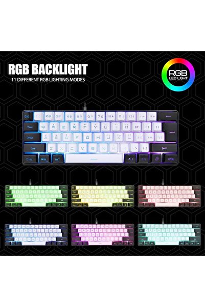GENERAL لوحة مفاتيح ألعاب XUMIUZIY سلكية بإضاءة خلفية RGB LED، 61 مفتاحًا بتص...