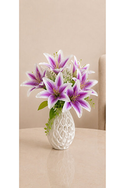 Lilac Home Yapay Çiçek Demet Lilyum Mor