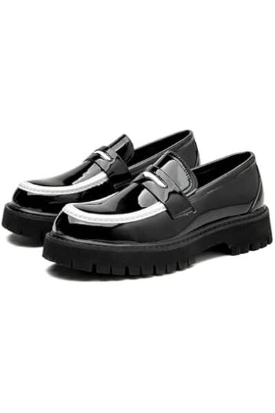 GENERAL Men's Leather Platform Penny Loafers Round Toe Slip-On Non-Slip Lug S...