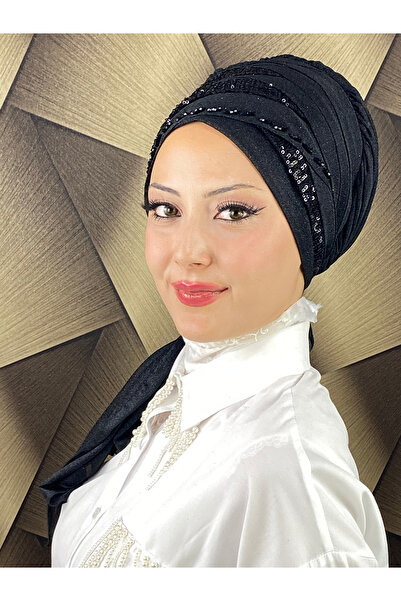 MY UKİYO STORE TESETTÜR PAYETLİ EL İŞLEME BONCUK DETAYLI ABİYE BONE ŞAL